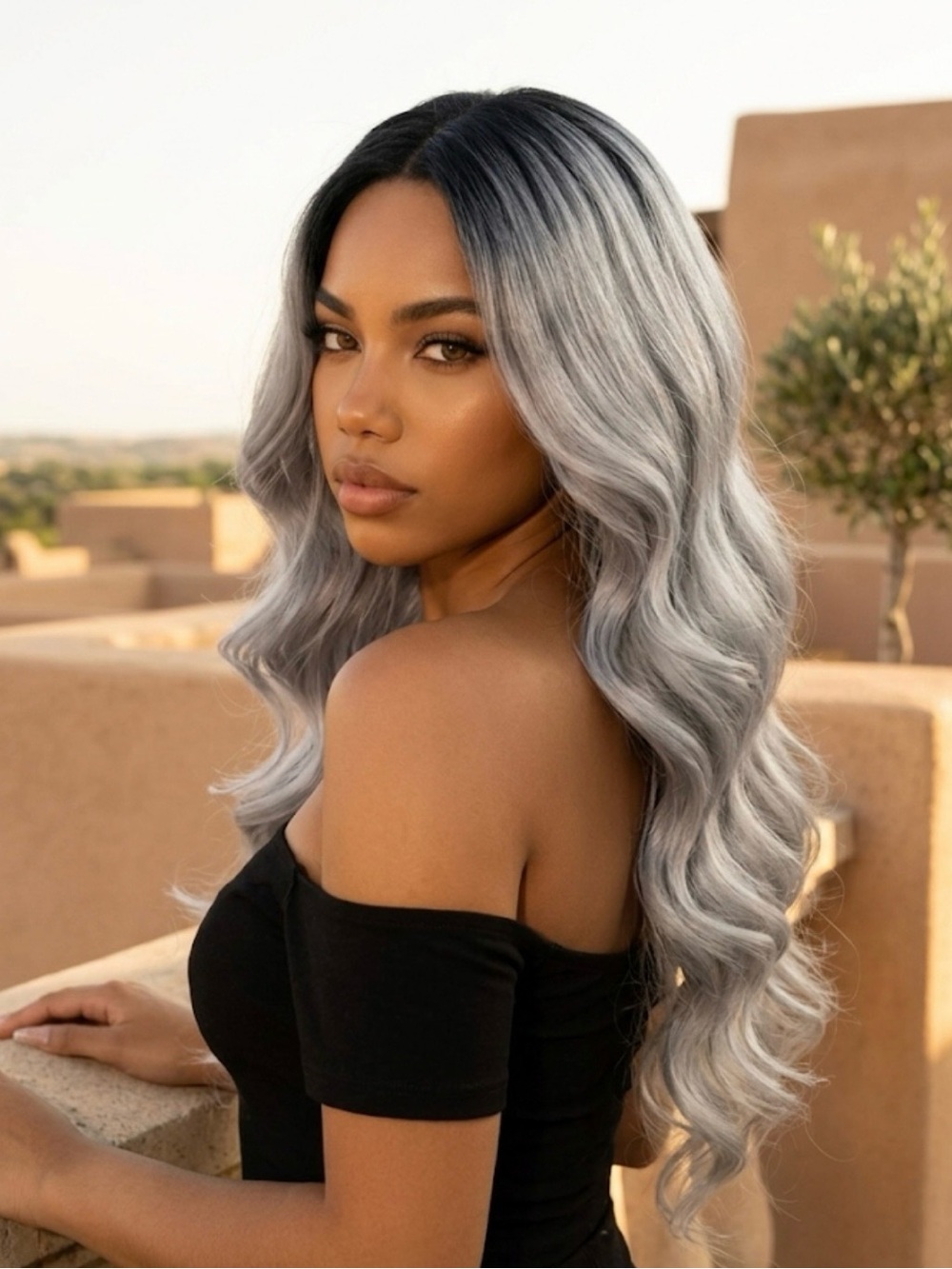 18” 20” 22” Silver black and blonde mixed Wavy 3 bundles Hairpiece human hair